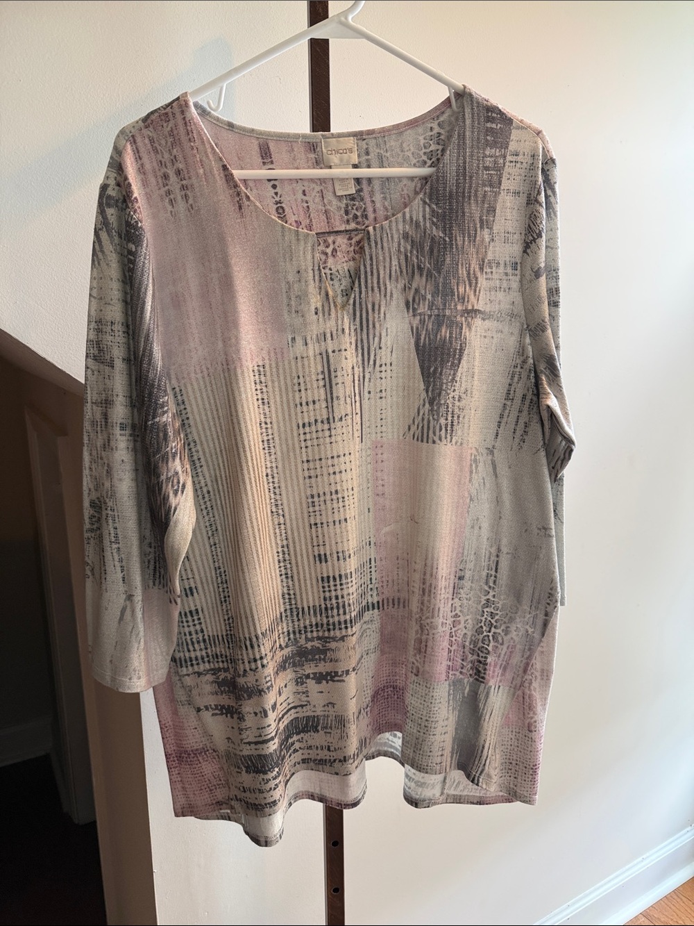 Chico's Pink & Gray Patterned Scoop Neck Tunic